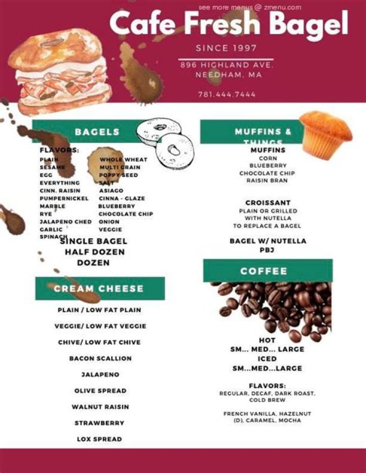 Cafe Fresh Bagel Menu, Reviews and Photos 896 Highland Ave, Needham